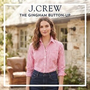 J.Crew Pink Petite Large Gingham ButtonUp Shirt Re-Imagined Long Sleeve Workwear